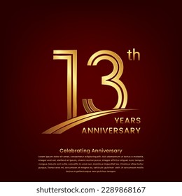 13th Anniversary logo with double line concept design, Golden number for anniversary celebration event. Logo Vector Template