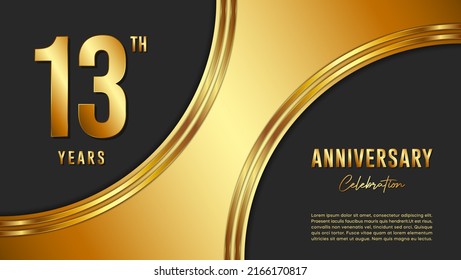 13th anniversary logo with gold color for booklets, leaflets, magazines, brochure posters, banners, web, invitations or greeting cards. Vector illustrations.
