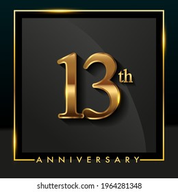 13th anniversary logo golden colored isolated on black background, vector design for greeting card and invitation card.