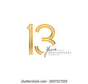 13th anniversary logo golden colored with linked number isolated on white background, vector design for greeting card and invitation card.