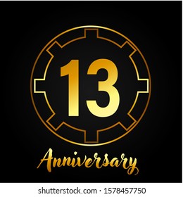 13th anniversary logo with golden ring, vector design for greeting card and invitation card