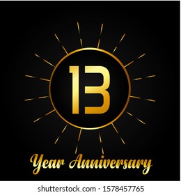 13th anniversary logo with golden ring, vector design for greeting card and invitation card