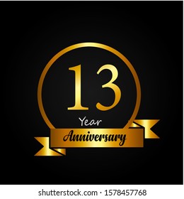13th anniversary logo with golden ring, vector design for greeting card and invitation card