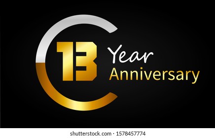 13th anniversary logo with golden ring, vector design for greeting card and invitation card