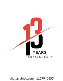 13th anniversary logo red and black swoosh design isolated on white background for anniversary celebration.
