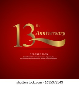 13th anniversary logo text decorative. With red background. Ready to use. Vector Illustration EPS 10