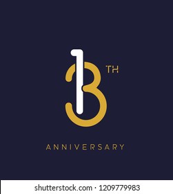 13th anniversary logo.overlapping number with simple monogram color. vector design for greeting card and invitation card.