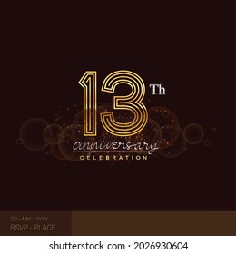 13th anniversary logotype with glitter and shiny golden colored isolated on elegant background.