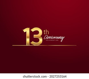 13th anniversary logotype with golden color and underline design isolated on red color. vector anniversary for celebration, invitation card, and greeting card