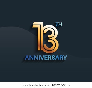 13th anniversary logotype with multiple line golden color isolated on dark blue background for celebration