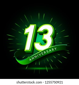 13th anniversary neon text vector design template. green number neon logo, light banner design element colorful design trend, night bright advertising neon text anniversary event party template