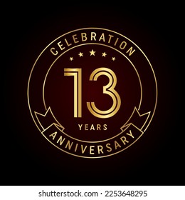 13th anniversary template design concept with golden ribbon for anniversary celebration event. Logo Vector Template