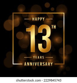 13th Anniversary. Anniversary template design with golden font for celebration events, weddings, invitations and greeting cards. Vector illustration