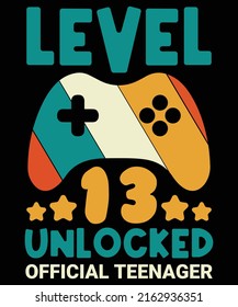 13th Birthday Shirt Level 13 Unlocked Official Teenager Video Gamer Vintage T-Shirt