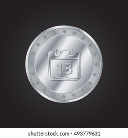 13th Calendar embossed realistic silver / platinum coin precious Icon / Logo Design