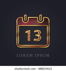 13th Calendar Red Ruby with Golden Frame Precious Jewellery Icon / Logo Design