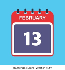 13th February calendar icon. Calendar template for the days of February. vector illustrator.