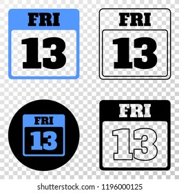 13th Friday calendar page EPS vector icon with contour, black and colored versions. Illustration style is flat iconic symbol on chess transparent background.