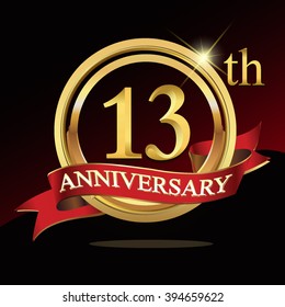 13th golden anniversary logo. with ring and ribbon.