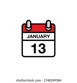 13th of January flat icon calendar date, time, day, month schedule. Vector illustration design