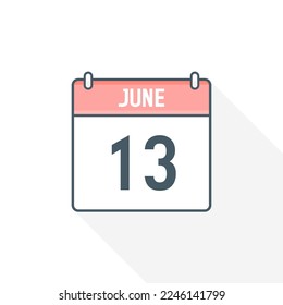 13th June calendar icon. June 13 calendar Date Month icon vector illustrator