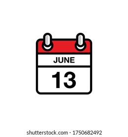 13th of June flat day of the month calendar icon. Date and time schedule concept. Vector illustration design