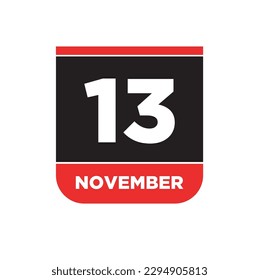 13th November calendar date icon. 13 Nov lettering.