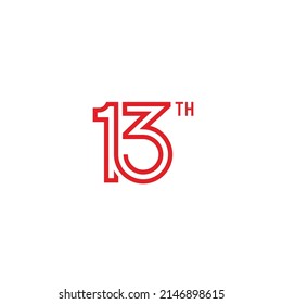 13th or number of thirteen minimal linear logo icon sign symbol design concept vector illustration