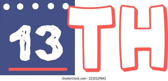 13th Ordinal Numbers counting vector art illustration with fantastic font and blue red color, worksheets - match sequence number worksheets for preschoolers