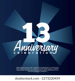 13th year anniversary celebration vector template design illustration with white text elegant blue shiny background.	