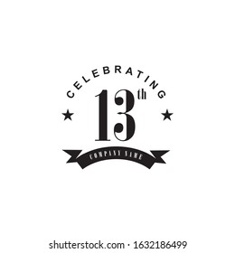 13th year celebrating anniversary emblem logo design vector template
