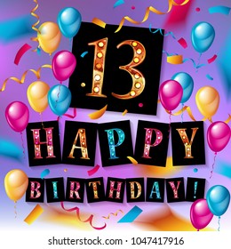 13th years Anniversary Celebration Design with balloons and gift box, Colorful design elements for banner and invitation card.