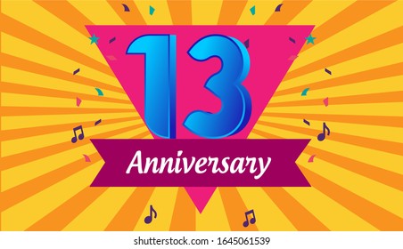 13th years anniversary celebration emblem. vector illustration template design for web, flyers, poster, greeting & invitation card