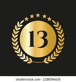13th Years Anniversary Celebration Icon Vector Logo Design Template With Golden Concept