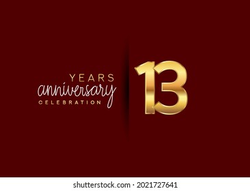 13th years anniversary celebration logotype with gold and elegant color isolated on red color. vector anniversary for celebration, invitation card, and greeting card.