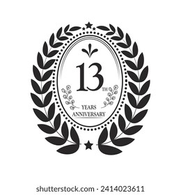 13th Years Anniversary celebration. Vector Template festive illustration Golden Color,. Birthday or wedding party event decoration.