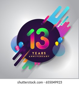 13th years Anniversary logo with colorful abstract background, vector design template elements for invitation card and poster your thirteen birthday celebration