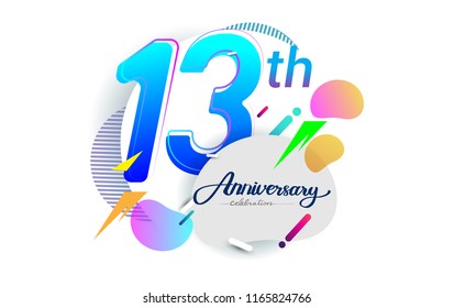 13th years anniversary logo, vector design birthday celebration with colorful geometric background, isolated on white background.