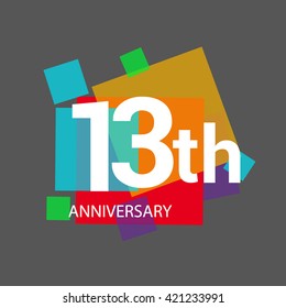 13th years anniversary logo, vector design isolated on colorful geometric background, for birthday celebration.