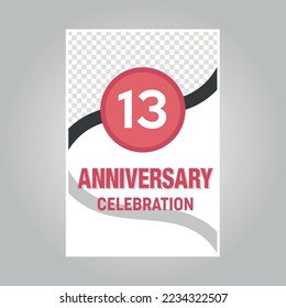 
13th years anniversary vector invitation card.Template of invitational for print on gray background
