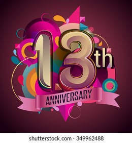 13th years anniversary wreath ribbon logo, geometric background