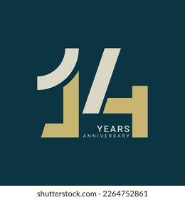 14, 14th Years Anniversary Logo, number, Golden Color, Vector Template Design element for birthday, invitation, wedding, jubilee and greeting card illustration.