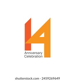 14, 14th Years Anniversary Logo, number, Orange colour, Vector Template Design element for birthday, invitation, wedding, jubilee and greeting card illustration.