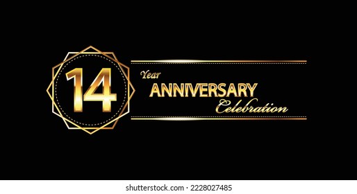 14 anniversary celebration. 14th anniversary celebration banner. 14 year anniversary celebration with hexagonal and black background.	