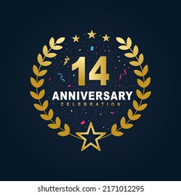 14 Anniversary celebration design, luxurious golden color 14 years Anniversary design.