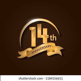 14 anniversary design logotype style with golden swoosh and ribbon for use in celebration event.