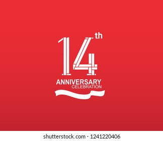 14 anniversary flat design white color isolated on red background