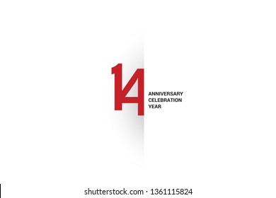 14 anniversary, minimalist logo. 14th jubilee, greeting card. Birthday invitation. 14 year sign. Red space vector illustration on white background - Vector