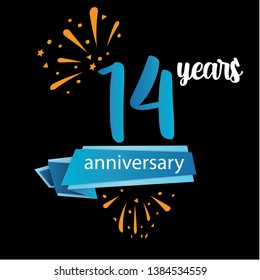 14 anniversary pictogram icon, years birthday logo label. Vector illustration. Isolated on black background - Vector