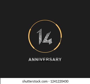 14 anniversary template with silver number and golden ring isolated on black background